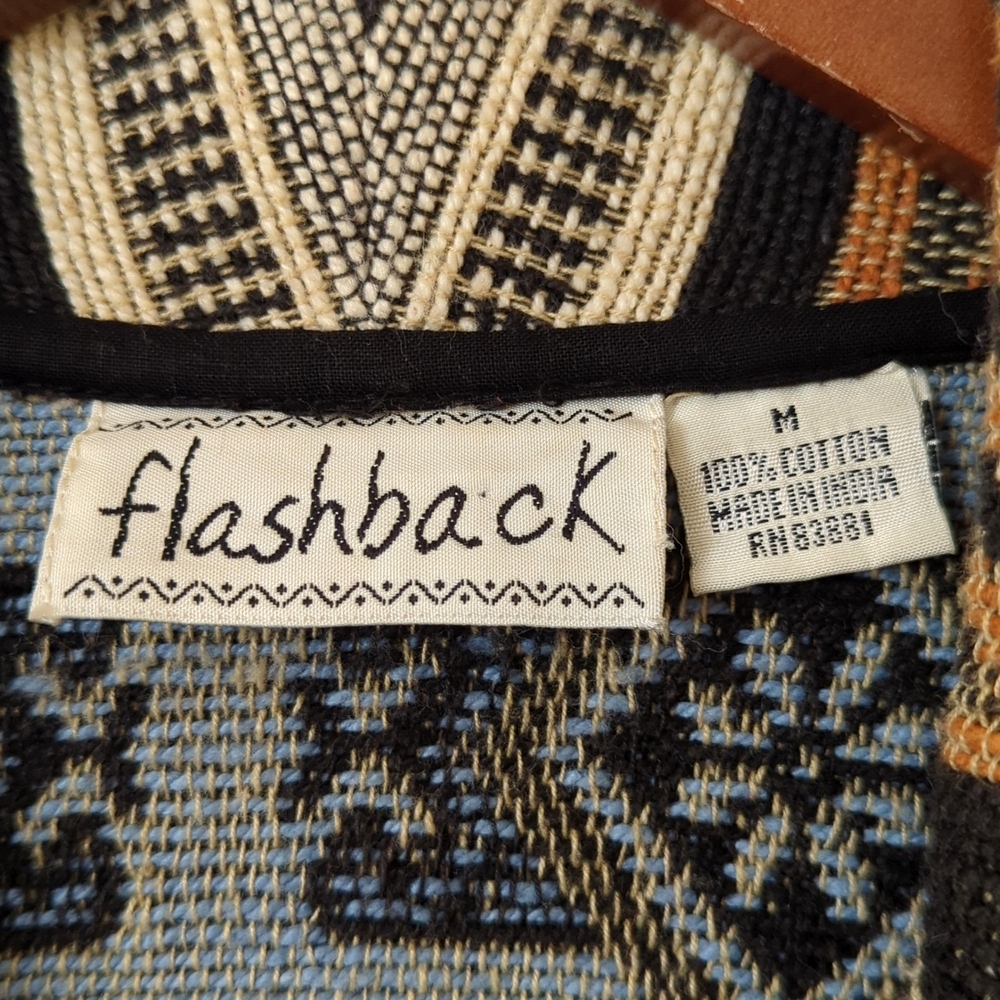 Flashback 90's Vintage Aztec Antelope Woven Tapestry Cropped Jacket Black M - Picture 4 of 12